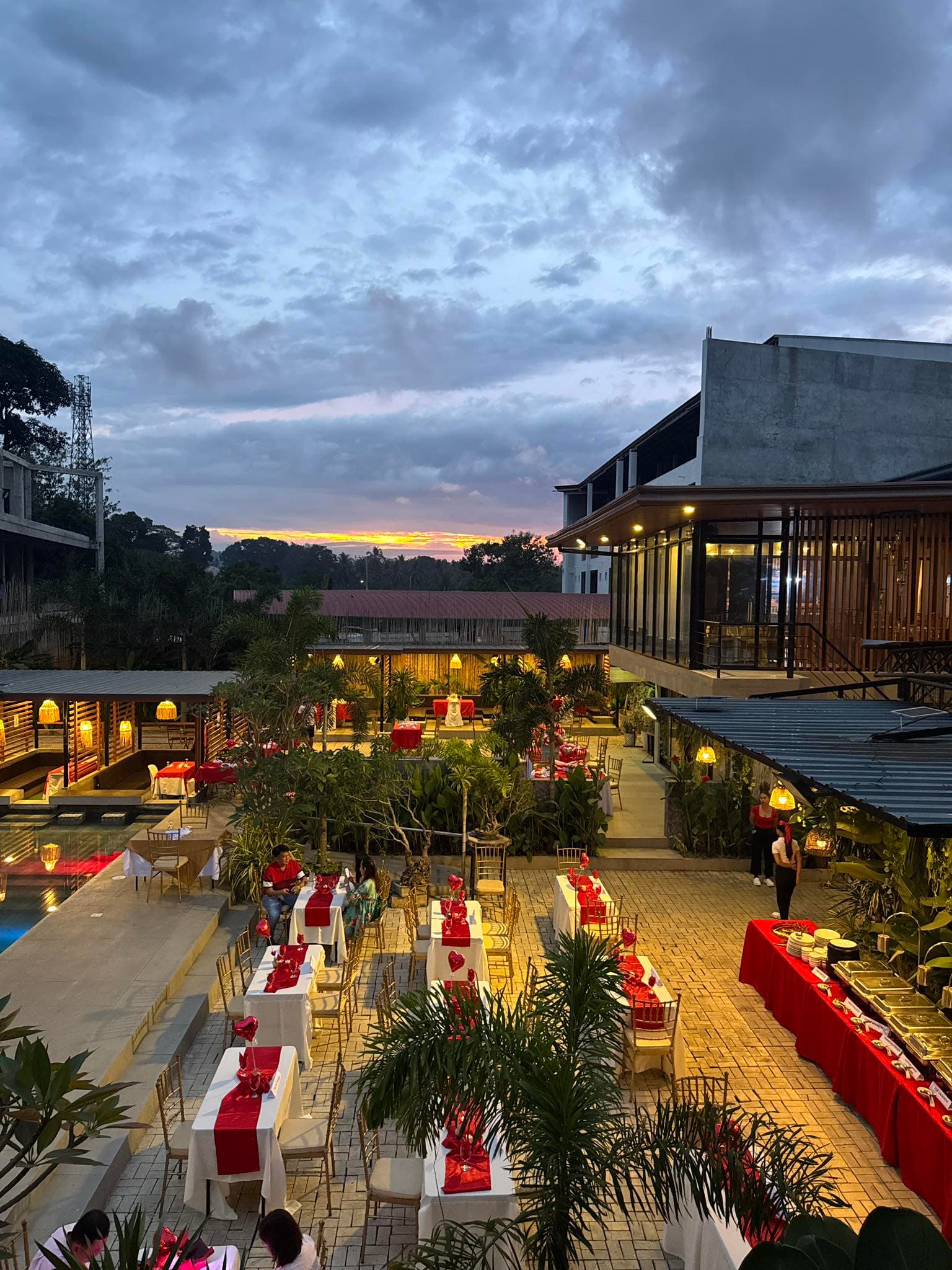 Resort event venue at night